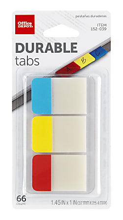 Office Depot® Brand Filing Tabs, 1" x 1 1/2", Assorted Colors, 22 Tabs Per Pad, Pack Of 3 Pads