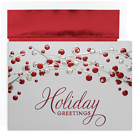 Great Papers! Holiday Greeting Cards With Envelopes, 7 7/8" x 5 5/8", Holiday Berries, Pack Of 16