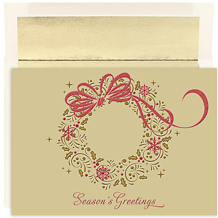 Great Papers! Holiday Greeting Cards With Envelopes, 7 7/8" x 5 5/8", Gold Shimmer Wreath, Pack Of 16