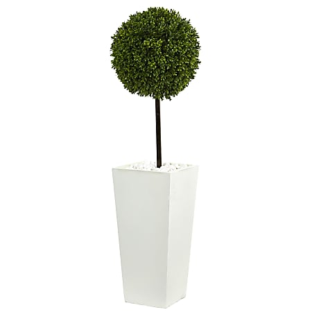 Nearly Natural Boxwood Ball Topiary 42”H Artificial UV Resistant Indoor/Outdoor Tree With Tower Planter, 42”H x 12”W x 12”D, Green