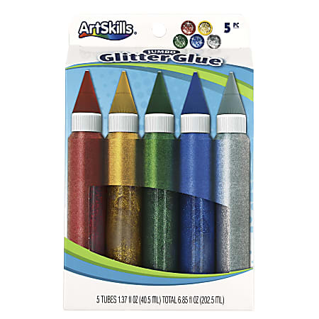 Glitter Glue, Assorted Colours, 10 ml, 5 Bottle
