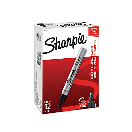 Sharpie Metal Barrel Chisel Permanent Markers Black Ink Pack Of 12 ...