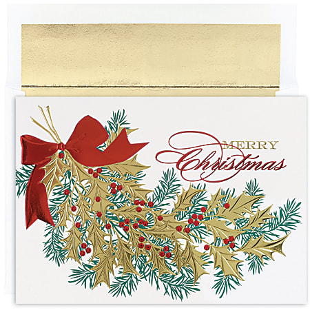 Great Papers! Holiday Greeting Cards With Envelopes, 7 7/8" x 5 5/8", Christmas Holly, Pack Of 16