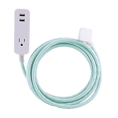 Cordinate USB-Charging Extension Cord With Surge Protection, 10' Cord, Mint/White, 37918