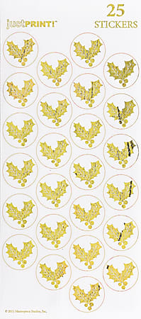 Great Papers! Holiday Foil Seals, 1", Gold Foil, Golden Holly, Pack Of 50