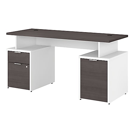Bush Business Furniture Jamestown Desk With Drawers And Small Storage Cabinet, 60"W, Storm Gray/White, Standard Delivery