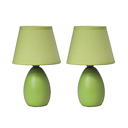 Simple Designs Mini Egg Oval Ceramic Table Lamp, 9.45"H, Green, 2pk