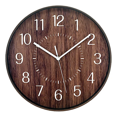 Realspace™ Round Wall Clock, 12", Woodgrain 