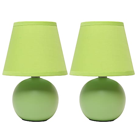 Simple Designs  Mini Ceramic Globe Table Lamp, 8.66"H, Green, 2pk