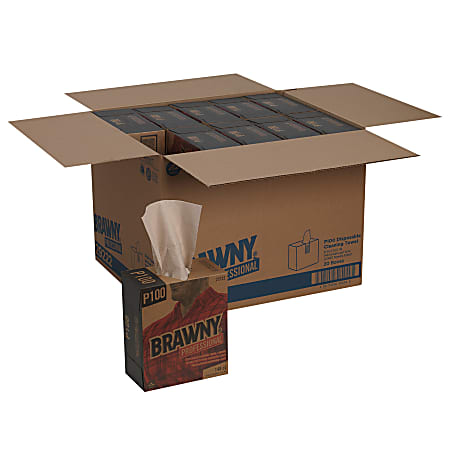 Brawny Professional® by GP PRO P100 Disposable Cleaning Towels, 1/4 Fold, Brown, 148 Towels Per Box