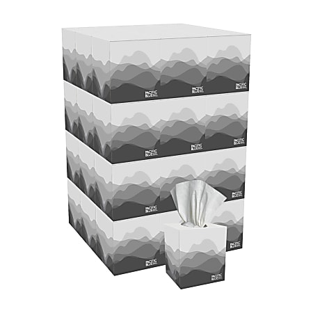 Pacific Blue Basic® 2-Ply Facial Tissues, Cube Box, White, 100% Recycled Fiber, 86 Tissues Per Box, 36 Boxes Per Case