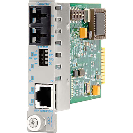 Omnitron iConverter 10/100/1000 Gigabit Ethernet Fiber Media Converter SC Single-Mode 12km Module - 1x 10/100/1000BASE-T; 1x 1000BASE-LX - 8523-1