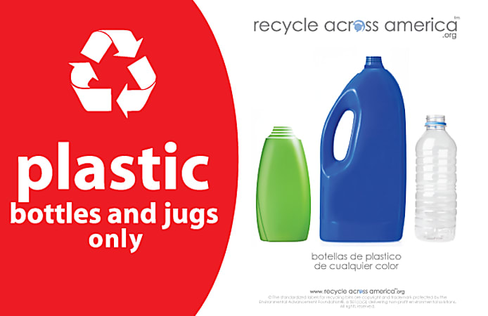 Recycle Across America Plastics Standardized Recycling Label, PLAS-5585, 5 1/2" x 8 1/2", Red
