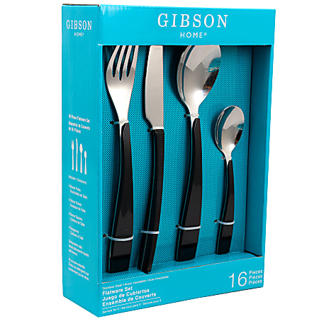 Gibson Home Deco Shine 16-Piece Flatware Set, Black/Silver