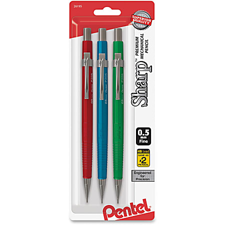 Pentel® Sharp Premium Mechanical Pencils, HB Lead, Fine Point, 0.5 mm, Assorted Colors, Pack Of 3