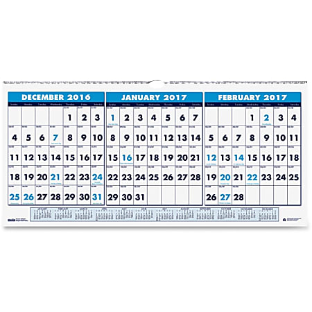 House of Doolittle 3-month Horizontal Wall Calendar - Julian - Daily, Monthly - 1.2 Year - December 2017 till January 2019 - Wire Bound - Wall Mountable - Blue - Reference Calendar, Eyelet
