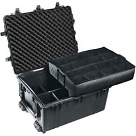 Pelican 1630 Transport Case with Padded Dividers - External Dimensions: 31.3" Length x 24.2" Width x 17.5" Depth - 38.97 gal - Double Throw Latch, Padlock, Zipper Closure - Stackable - Polyurethane, Stainless Steel, Copolymer - Black
