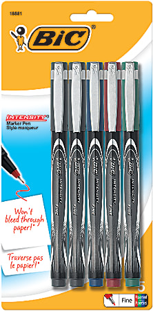 BIC® Intensity Marker Pens, Porous Point, 0.7 mm, Assorted Barrels, Assorted Ink Colors, Pack Of 5