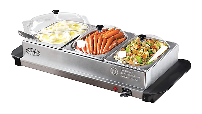 Nostalgia Electrics™ Living Collection™ 3-Station Buffet Server/Warming Tray, Silver