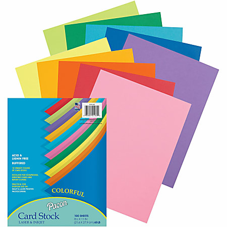 Pacon® Multi-Use Card Stock, Colorful Assorted Colors, Letter (8.5" x 11"), 65 Lb, Pack Of 100