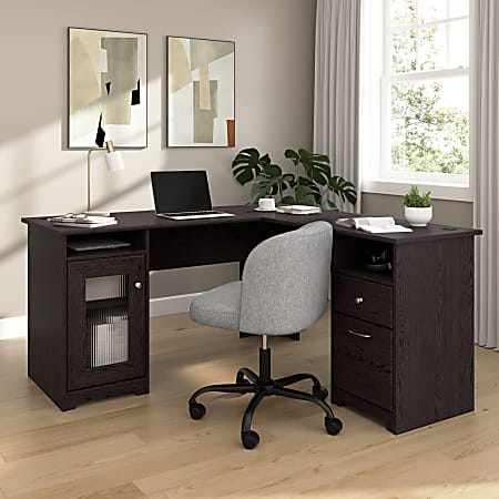 Bush Home Cabot 60W L Shaped Computer Desk with Storage Espresso