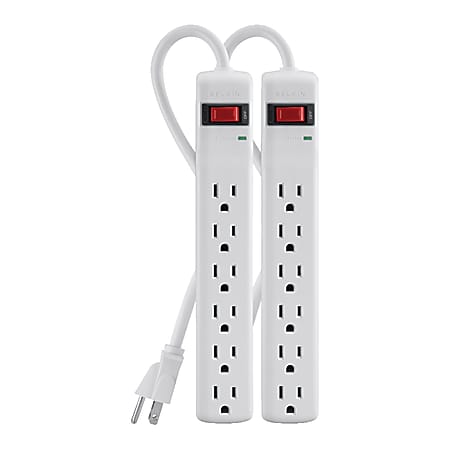 Belkin 6 Outlet Home and Office Surge Protector with 2ft Power Cord - 200 Joules - 6 x AC Power - 2 ft