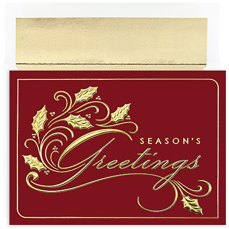 Great Papers! Holiday Greeting Cards With Envelopes, 7 7/8" x 5 5/8", Season's Greetings Holly, Pack Of 16