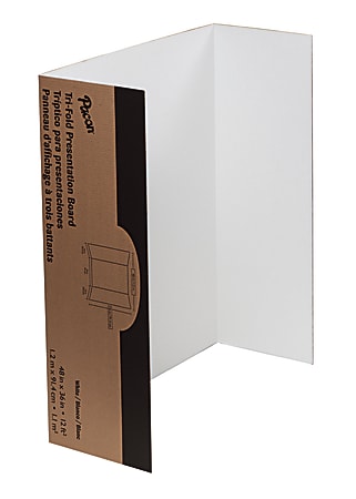 Pacon® 80% Recycled Single-Walled Tri-Fold Presentation Boards, 48" x 36", White, Carton Of 4