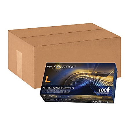 Solstice® Powder-Free Nitrile Exam Gloves, Large, Dark Blue, 100 Gloves Per Box, Case Of 10 Boxes