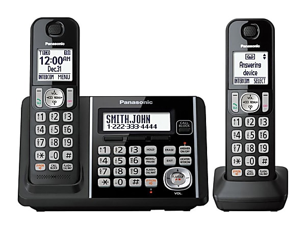 Panasonic® DECT 6.0 Cordless Telephone With Answering Machine And Dual Keypad, 2 Handsets, KX-TG3752B