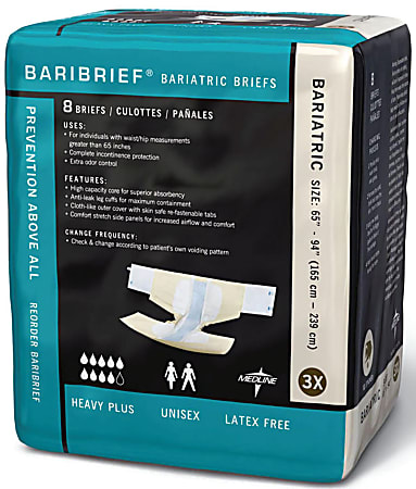 Baribrief Bariatric Disposable Briefs, 65 - 94", Beige, Bag Of 8
