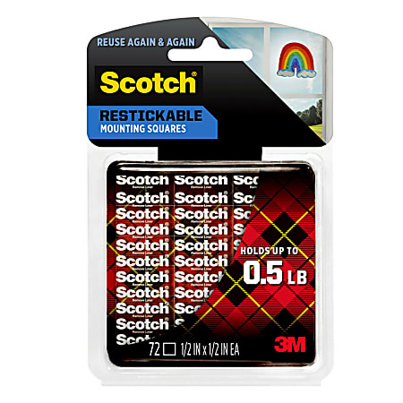 Scotch® Restickable Mounting Squares , 1/2 in x 1/2 in (1.27 cm x 1.27 cm) 72/pk