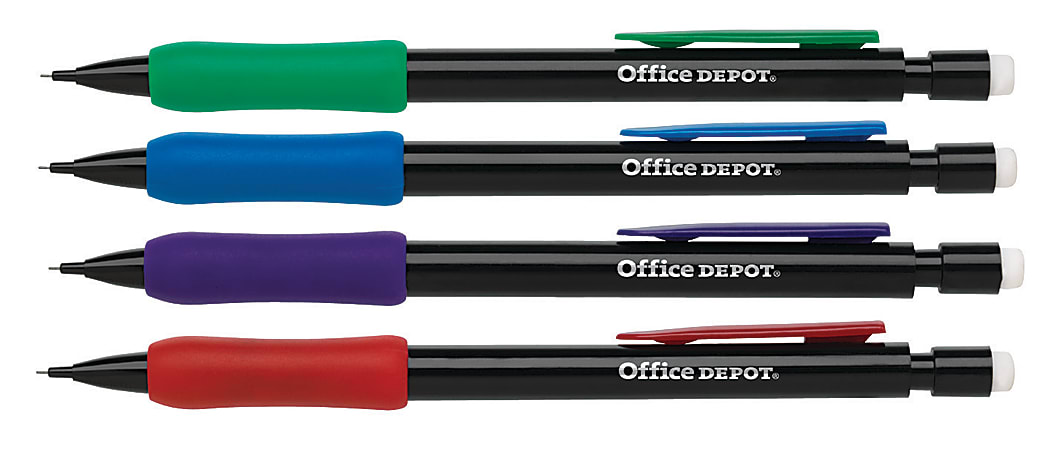 Office Depot® Brand Mechanical Pencils With Comfort Grip, 0.5mm, Black Barrel, Pack Of 12