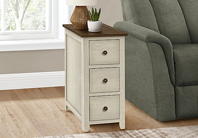 Monarch Specialties Kari Rectangular Accent Table, 24-1/4”H x 11-3/4”W x 21-3/4”D, Antique White/Brown