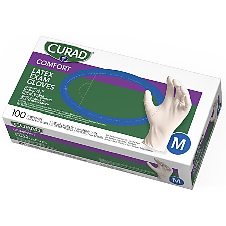 Curad® Powder-Free Latex Exam Gloves, Medium, Box Of 100 Gloves