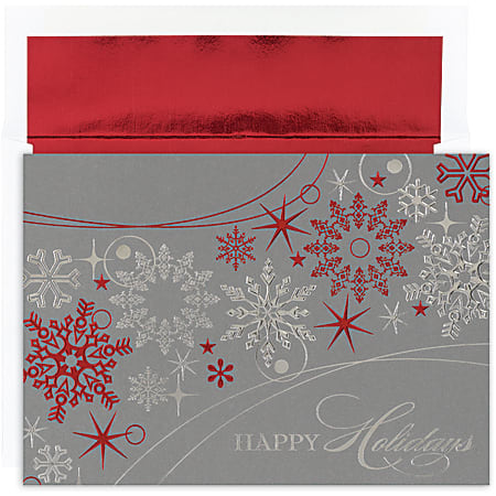 Great Papers! Holiday Greeting Cards With Envelopes, 7 7/8" x 5 5/8", Shimmer Snowflakes, Pack Of 16