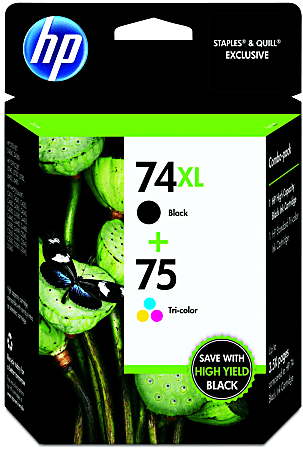 HP 74XL/75 High-Yield Black And Tri-Color Ink Cartridges, Pack Of 2, CZ139FN