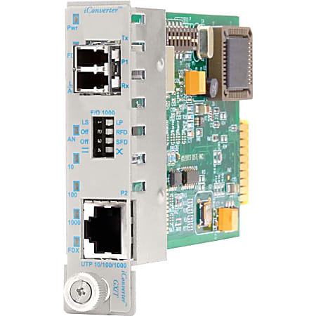 Omnitron iConverter 10/100/1000 Gigabit Ethernet Fiber Media Converter LC Single-Mode 12km Module - 1x 10/100/1000BASE-T; 1x 1000BASE-LX - 8527-1