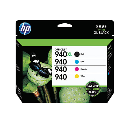 HP 940XL/940 High-Yield Black And Cyan, Magenta, Yellow Ink Cartridges, Pack Of 4, CZ143FN