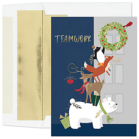Custom Foil Embellished Holiday Greeting Cards With Foil Lined Envelopes 5  58 x 7 78 Holiday Teamwork DecorationsGold Lined Envelopes Box Of 25 -  Office Depot