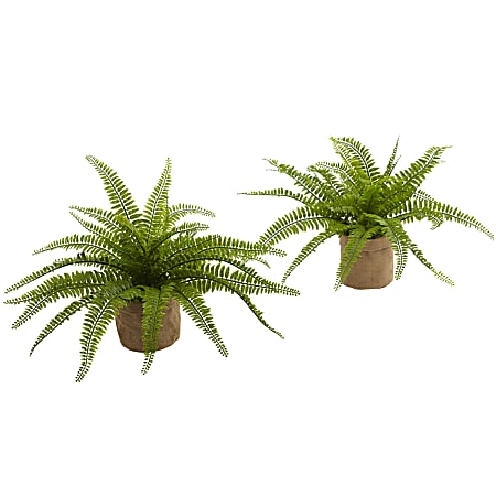 Nearly Natural Boston Fern 15”H Artificial Plants With Burlap Planters, 15”H x 22”W x 18”D, Green, Set Of 2