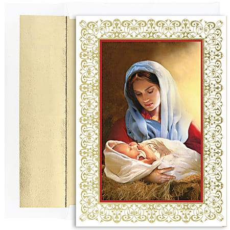Great Papers! Holiday Greeting Cards With Envelopes, 7 7/8" x 5 5/8", Madonna And Child, Pack Of 16