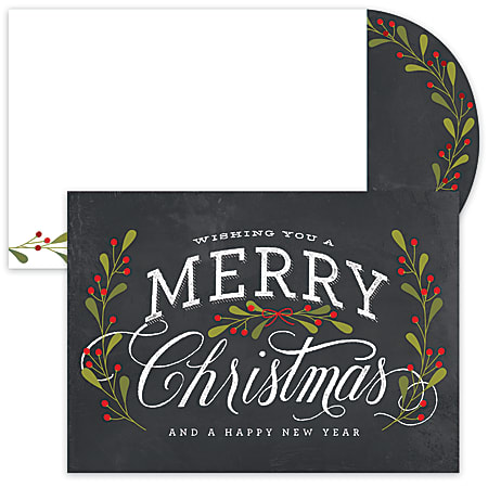 Great Papers! Holiday Greeting Cards With Envelopes, 7 7/8" x 5 5/8", Merry Christmas Chalkboard, Pack Of 16