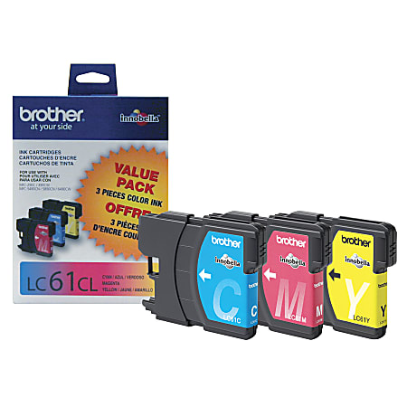 Brother® LC61 Cyan, Magenta, Yellow Ink Cartridges, Pack Of 3, LC61CMY