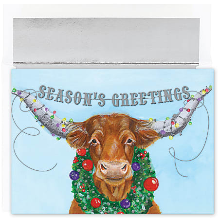 Great Papers! Holiday Greeting Cards With Envelopes, 5 5/8" x 7 7/8", Holiday LongHorn, Pack Of 18