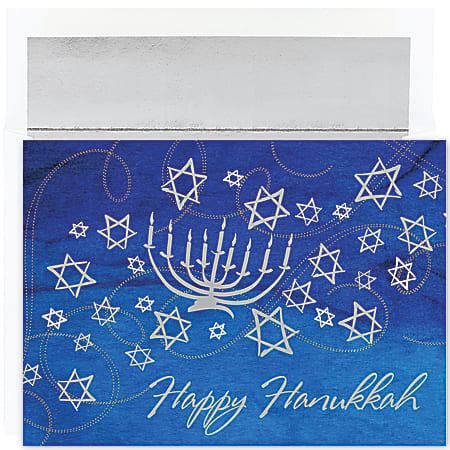 Great Papers! Holiday Greeting Cards With Envelopes, 7 7/8" x 5 5/8", Menorah And Stars, Pack Of 18