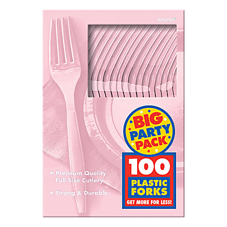 Amscan Mid-Weight Forks, 7-1/4", Blush Pink, 100 Forks Per Pack, Set Of 2 Packs
