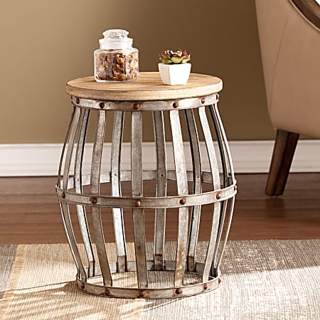 SEI Furniture Mencino Accent Table, Round, Antique Silver/Weathered Fir
