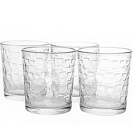 Gibson Home Great Foundations 4-Piece Double Old Fashion Glass Set, 13 Oz, Square Pattern