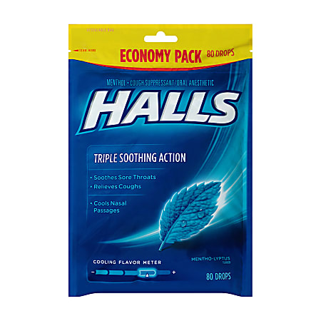 Halls Menthol Cough Drops, 80 Drops Per Bag, Pack Of 2 Bags